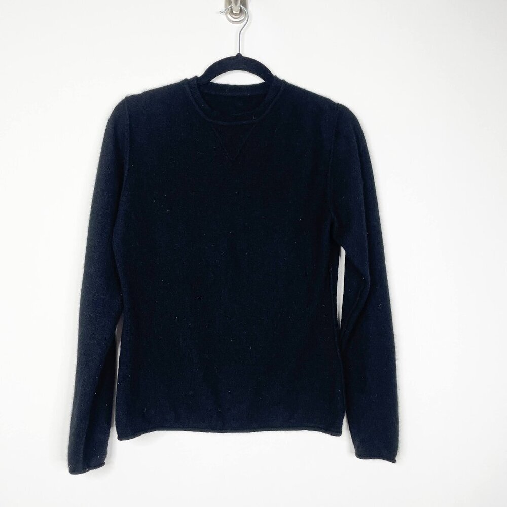 Cashmere Patched V Crew Neck Sweater Black M #5742 - Picture 2 of 12